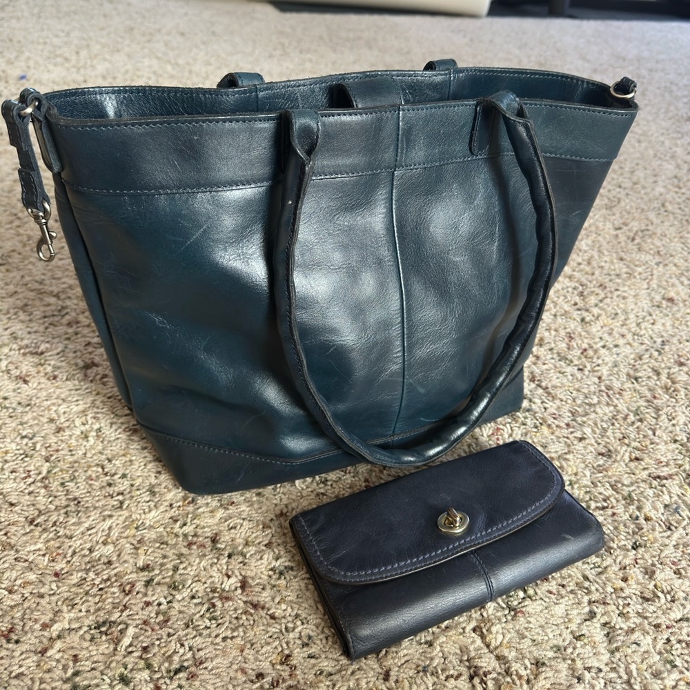 Patricia Nash Navy Leather Purse Wallet Set